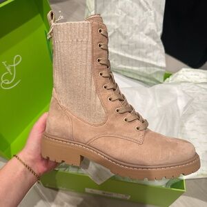 Sam Edelman Beige Lace-Up Combat Boots
